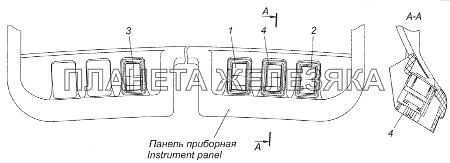 6520-4011033 Установка переключателей на панели приборной КамАЗ-6522 (Euro-2, 3)